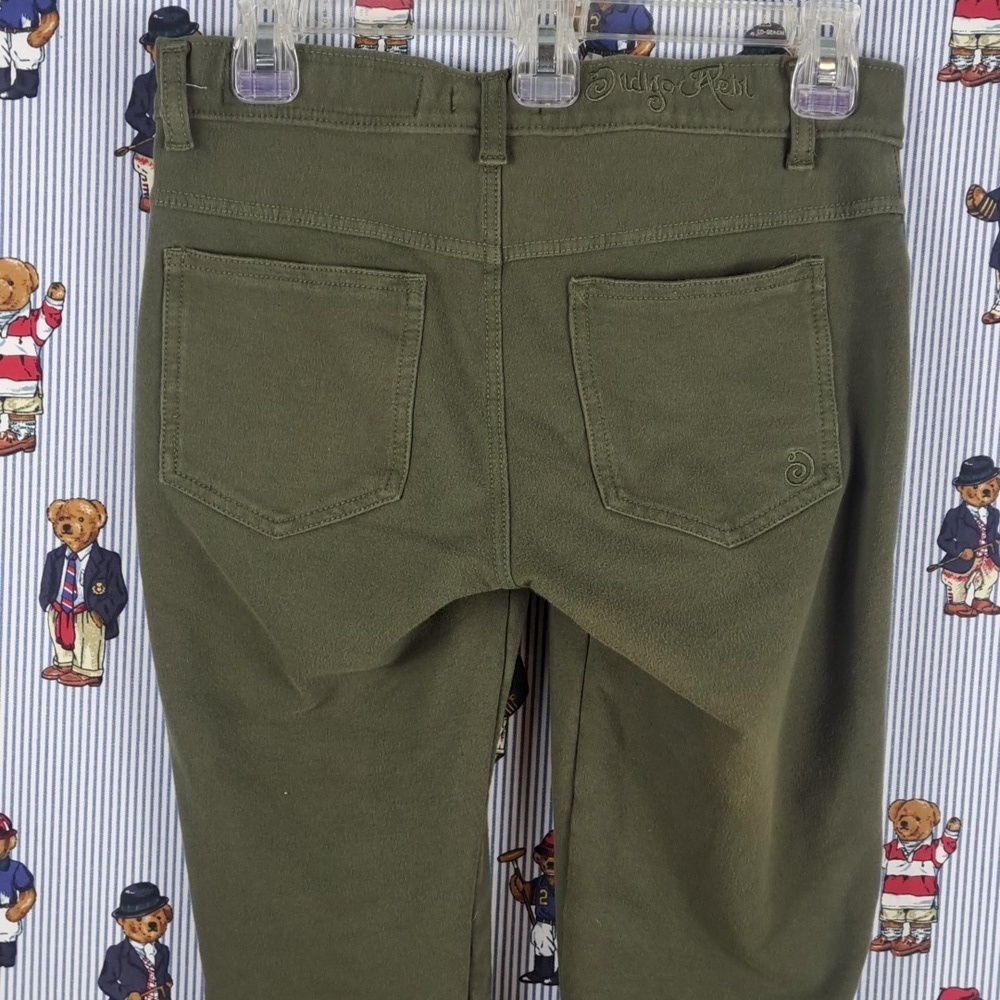 Indigo Rein Womens sz 7 olive green mid rise casual med weight soft skinny pants